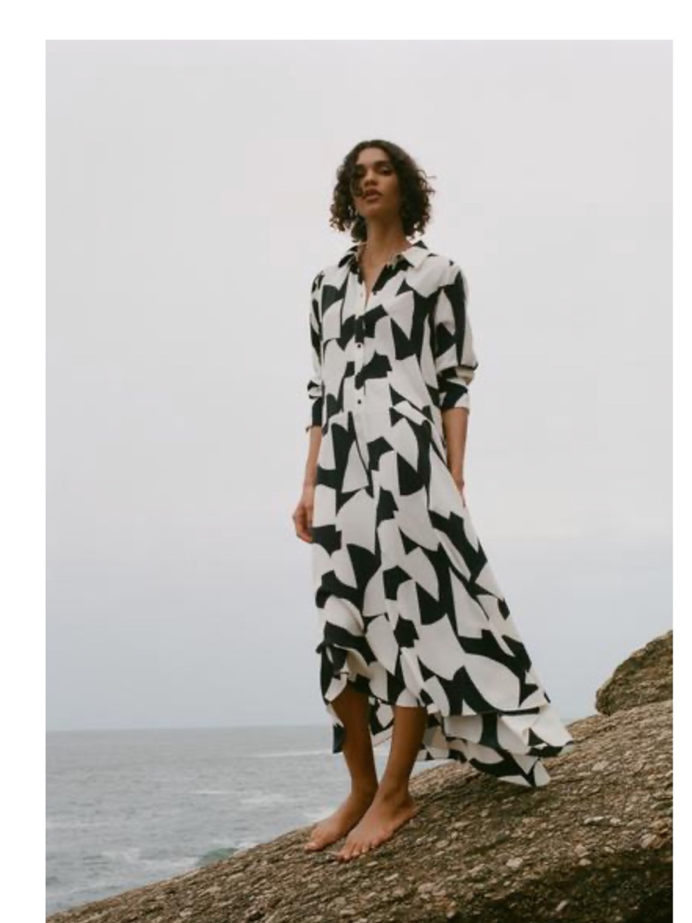 Zara Black & White Abstract Maxi Shirt Dress